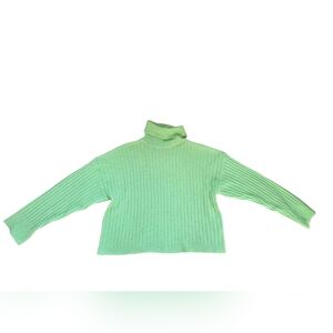 Love X Design Bright Neon Green Cropped Soft Ribbed Turtleneck Sweater Size M